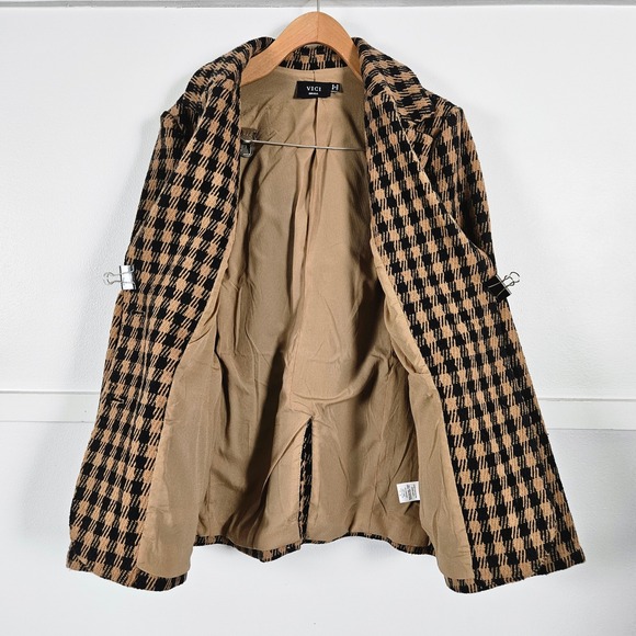 VICI Womens Brown Multi Color Houndstooth Two Button Structured Blazer L - Picture 5 of 11